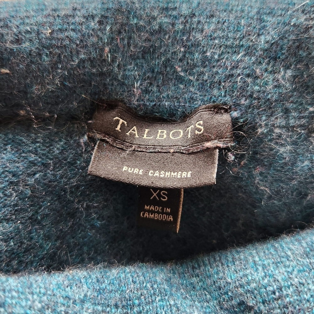 Talbots 100% Pure Cashmere Turtleneck Sweater Blue Cabincore | Women's Size XS - Picture 3 of 7